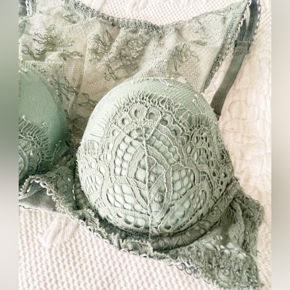 Victorias Secret Bra Dream Angels Lined Demi High Neck Olive Green Size 32B - Picture 4 of 6